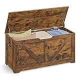 VASAGLE Storage Chest, Storage Bench, Blanket Box with 2 Safety Hinges, Shoe Storage Bench, Farmhouse Style, 40 x 100 x 46 cm, for Hallway, Bedroom, Living Room, Rustic Brown LSB060T01
