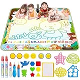LOYO Water Doodle Mat - 100 x 100cm Super Large Kids Water Drawing Pad with Magic Pens, Stamps, Molds - Mess Free Colouring Painting Gift Educational Toy for Toddlers Boys & Girls Aged 3 4 5 6