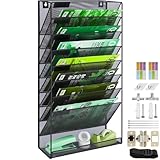 IOUGDSEC 9 Tier A4 Mesh in Tray Hanging Wall File Holder Magazine Document Holder Mail Organiser Magazine Storage Rack,Durable Metal Mesh Filing Storage Letter Trays Desktop File Organizer