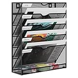 EasyPAG Metal 6 Tier A4 Wall Mounted Document Holder,Hanging Wall File Organiser,Pigeon Holes Storage,In Tray,Magazine Rack for Office & Home Upgrade,Black
