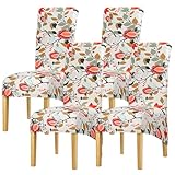 Leorate 4PCS High Back Dining Chair Covers - Stretch Removable Polyester Slipcovers, Floral Print Design, Wrinkle-Resistant & Machine Washable Furniture Protectors (Color-126009)