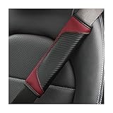 JNNJ 2PCS Car Seat Belt Cover, Carbon Fiber Safety Seatbelt Shoulder Strap Covers, Breathable Leather Soft Harness Pad Protect Your Neck and Shoulder Compatible with Cars(Wine Red)
