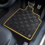 Rubber Car Mats for Nissan Almera Tino (2000-2006) Checker Rubber with Yellow Ribbed Trim [523]