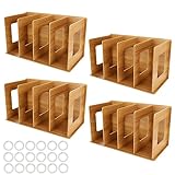 ZOFUN 4 Pcs Wood CD Racks, 30 x 17 x 15 cm Desktop CD Rack with 4 Sections, Easy Assemble LP Record Stoage Racks, Cherry Wood CD Storage Racks for CD DVD Books Magazines Storage