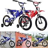 LSLIFE Kids Bike 16 Inch Boys Motorcycle Bike Kids Motorbike for 3-6 Years Old Boys Girls Motor Shaped bike with Simulated Motorbike Sound Removable Stabilisers Wheels (Blue)