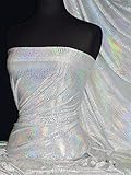 Hologram Rainbow Foil Iridescent Stretch Spandex Lycra Fabric | Dancewear & Dressmaking Material | Same Day Dispatch | Sold by The Metre | by Tia Knight (Anaconda White, HMLYC63 WHTSLV, 1 Metre)