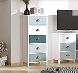 Tall Chest Drawers Retro Vintage Style Slim Tallboy White Shabby Chic Large Storage Unit Side Cabinet Bedroom Narrow Apothecary Sideboard