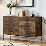 Vida Designs Brooklyn Industrial Chest of Drawer Rustic Bedroom Storage Unit, Cabinet Dresser with Metal Frame (Dark Wood, 6 Drawer Wide)