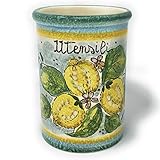CERAMICHE D'ARTE PARRINI- Italian Ceramic Utensil Holder Vessel Hand Painted Decorated Fruit Made in ITALY Tuscan Art Pottery