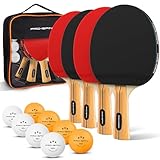 PRO SPIN Table Tennis Bats - High-Performance Table Tennis Set with Premium 3-Star Ping Pong Balls & Compact Storage Case (4-Player Set, Red)