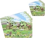 Placemats And Coasters Set of 4 Of Each With Wipe Clean Finish With Corked Back For Dinner & Dining Room Table (Donkey)