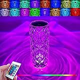 Gutsyluv Crystal Diamond Table Lamp,16 Color Changing RGB Touch Control Bedside Lamp,USB Romantic Rose Acrylic 3D Night Light with Remote for Mother's Day Valentines Wedding Decoration