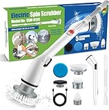Auqatur Electric Spin Scrubber, Power Scrubber with Adjustable Extendable Arm & 5 Replacement Brush Heads, USB Rechargeable Cleaning Brush for Bathroom, Bathtub, Kitchen, Tile & Floor Scrubbing