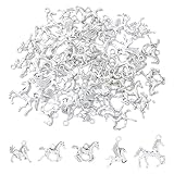 Hobbspring 100Pcs 5 Styles Alloy Horse Charms Running Horse Pendant Antique Silver Animal Charms Tibetan Equestrian Horsemanship Beads Charms for Necklace Bracelets Earring