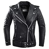 HWK Brando Leather Motorcycle Jacket for Women, Genuine Leather Jacket for Weather & Water Resistant Motorbike Riding, Black, XL