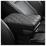 POKSRI Car Center Console Cover pad Genuine Cowhide Leather,Black Armrest Box mat, Vehicle Arm Rest Cushion Protector,Memory Foam true cow Leather,Consoles Hand Rest Pillow(sizeA 12 x 5.9 x 2.2 inch)