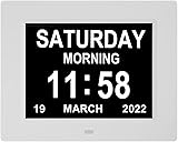 LaMi Products 8 Inch Digital Day Date Clock with 5 Alarms 3 Medicine Reminders, Large Display Dementia Calendar Clocks for Seniors/Alzheimer's -White