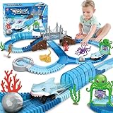 VATOS Race Car Toys - 183 Pcs Bendable Flexible Racetrack Cars with Shark & Ball, Ocean Theme Train Toys for Boys & Girls Aged 3-7, STEM Educational Playset Birthday Gift