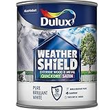 Dulux Weather Shield Quick Dry Satin Paint, 750 ml - Pure Brilliant White - Packaging May Vary