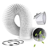 AKOLAFE 16FT (5m) Tumble Dryer Hose, 100mm Flexible Ducting 4Inch Dryer Vent Hose White Aluminum 100mm Ducting for HVAC Ventilation Cooker Hood Extractor Fan Air Conditioner