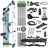 Archery Compound Bow Kit 30-55lbs Adjustable Adult Hunting Compound Bow and Arrows Set with All Accessories for Outdoor Shooting Right/Left Hand Avaliable (Right Hand, Blue)
