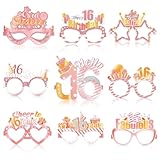 Konsait 16th Birthday Glasses - 18 Pack Pink Sweet 16 Birthday Gifts for Girls, Paper Glasses Party Decorations, Accessories & Photo Props