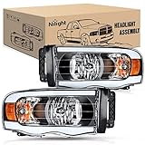 Nilight Headlights Assembly Led DRL for 2002-2005 Dodge Ram 1500/2003 2004 2005 Dodge Ram 2500 3500 Headlamp, Black Housing Amber Reflector