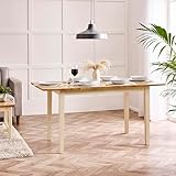 Furniturebox UK 4 to 6 Seat Extendable Wood Table - Salcombe Wooden Extending Dining Table - Pale Oak Stain Top Cream Legs - Fresh Take on Traditional Farmhouse Dining Furniture - Solid Rubberwood