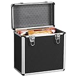 Yaheetech Vinyl LP Storage Box Case, Aluminum 12'' Record Storage Case 50 LPs DJ Flight Storage Box Holds 50pcs Albums, Black