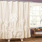 Lush Decor Serena Ruffle Shower Curtain, 72" W x 72" L, Ivory - Beautiful Ruched Flower Design - Luxury Shower Curtain - Vintage Glam, Cottage & Farmhouse Bathroom Decor