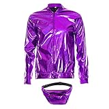 SoWest 70s 80s 90s Foil Metallic Shiny RAVE Bomber Jacket Hologram Festival Fancy Dress purple