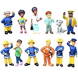 EDLMKM 12 Pcs Firefighter Cake Toppers Mini Figures Set Birthday Party Supplies Cupcake Figurines Kid Birthday Cake Decorations Supplies for Party Decoration Suppliess, Fireman Sam Figures