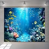 hraiufc Under The Sea Backdrop 10x8ft Aquarium Underwater World Tropical Fish Coral Reef Background Ocean Wall Decor Beach Photoraphy Mermaid Birthday Baby Shower Party Backdrop Photo Studio Props