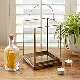 Handmade Antique Effect Brass Candle Lantern - Hurricane Candle Holder for Pillar Candles - Decorative Candle Lanterns Indoor Outdoor - Wedding Centerpieces for Tables (Large)