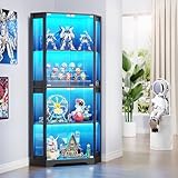 BROTTAR 4 Shelf Corner Display Cabinets with Glass Doors, 65" Tall Bookcase with Lights/Human Sensor, Display Case with Magnetic Lock for Storage for Living Room Office Bedroom, Black
