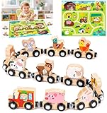 Toys for 1 2 3 4 Year Old Boy Gifts: Toddler Montessori Toys Magnetic Wooden Train Set for Boys Girls Age 2 3 4 Educational Toy Gift for Kid Farm Animals Track Mat Set Birthday Presents for Toddlers