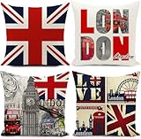 Union Jack Flags Cushion Covers British Gifts London Souvenirs Festival Party Decorations England Uk Vintage Throw Pillow Case 18x18 Inch Set of 4 Decor Home for Livingroom Bedding Sofa Office