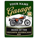 Personalised Triumph Hurricane X75 Metal Wall Sign, Custom Vintage Motorbike Garage Plaque, Retro Motocycle Sign, Man Cave, Car Shed, Mechanic Sign Decor Birthday Father's Day Gift - VB43