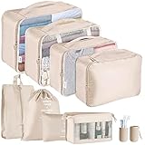 Jsdoin Packing Cubes for Suitcase,9PCS Travel Luggage Packing Organizers for Backpack, Waterproof Travel Essentials Bag Accessories(Beige)