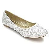 ESSEX GLAM New Womens Bridal Diamante Ladies Sparkly Slip ON Bridesmaid Shoes Pumps Size (UK 6 EU 39, White Satin)