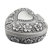 AVESON Classic Vintage Antique Heart Shape Jewelry Box Ring Small Trinket Jewellery Storage Organiser Chest Gift for Girls Ladies, Silver