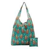 ECO CHIC Lightweight Foldable Reusable Shopping Bag Water Resistant Tote Bag (Highland Cow Teal)