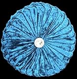 Householdfurnishing Crushed Velvet Cushion Round Filled Small & Large Stitched with Diamond (Teal, 35 x 35)