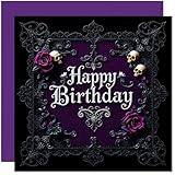 Gothic Birthday Card - Purple Rose Skull birthday card for men women goth teen