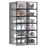 SONGMICS Shoe Boxes, Pack of 12 Stackable Shoe Storage Organisers, Foldable and Versatile for Sneakers, Fit up to UK Size 9.5, Transparent and Ink Black LSP006B12V1