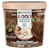 Garnier GOOD Permanent Hair Dye with No Amonia and Shea Butter formula, 100% grey coverage & 8 weeks long lasting colour for all hair types, 6.0 Mochaccino Brown