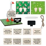 Magnetic Goose Key Holder, 7inch Desk Goose Statue with 2 Wooden Base & 8 Funny Quotes Signs 1 Writable Signs 1 Chalk, Kawaii Room Home Office Table Desk Decor, New Apartment Housewarming Gifts