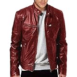 Men's Leather Biker Jacket - Vintage Leather Jacket Men Motorcycle - Stand Collar Distressed Leather Bomber Jacket Men