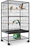 Large 132cm Flight Cage Stand Wheels Rolling Portable Metal Bird Cage Tray For Parrot Cockatiels Quaker Parakeets Green Cheek Conures Cockatoo Parrot Budgies Canary (Black 132x79x51.8cm)