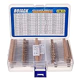 BOJACK Resistor Assortment Kit 1 Ohm - 1M Ohm 1/4W Carbon Film (25 Values 1000 Pcs)